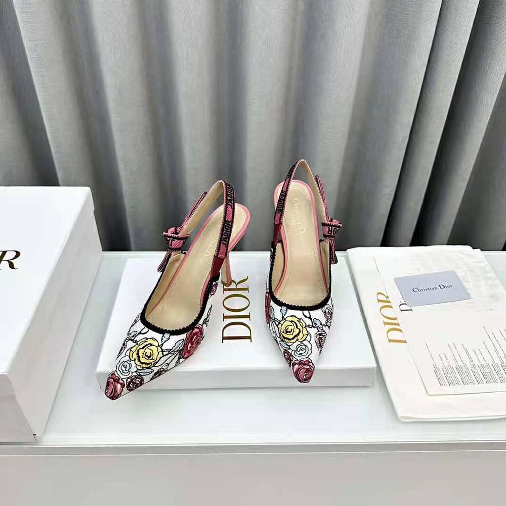 Dior Women J'Adior Slingback Pump White Multicolor Florilegio Embroidered Cotton - Image 3
