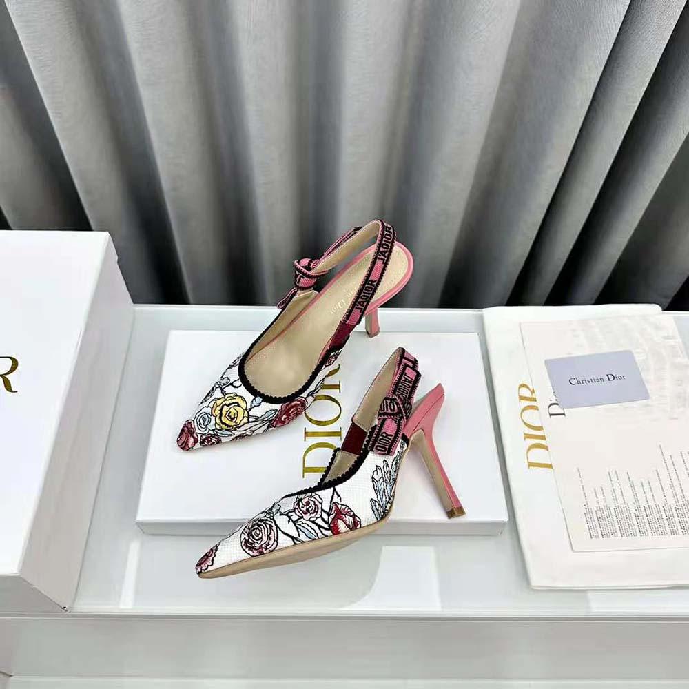 Dior Women J'Adior Slingback Pump White Multicolor Florilegio Embroidered Cotton - Image 7