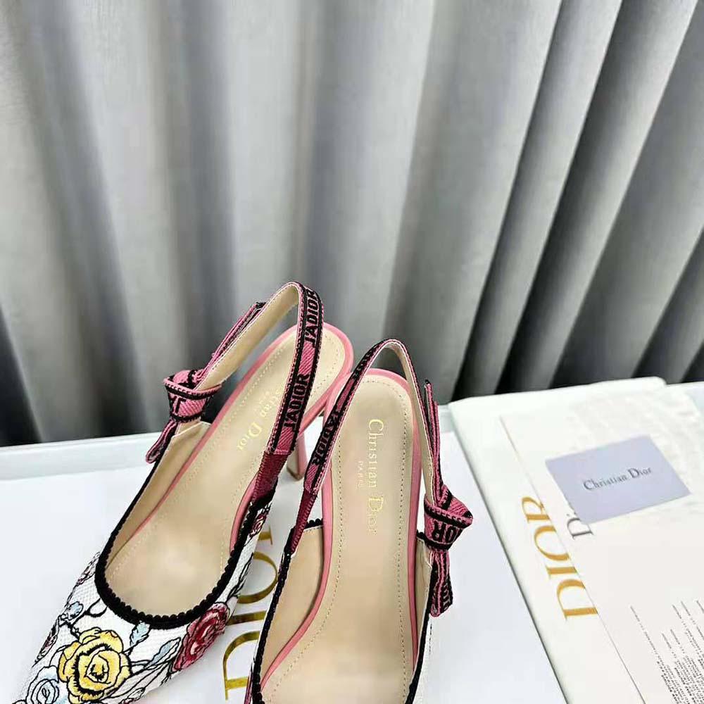 Dior Women J'Adior Slingback Pump White Multicolor Florilegio Embroidered Cotton - Image 8