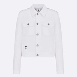 Dior Women Jacket White Cotton Denim with Gold-Tone Dior Around the World Motif