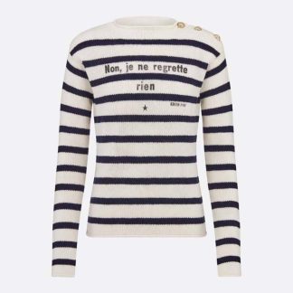 Dior Women Marinière Non Je Ne Regrette Rien Sweater Ecru and Navy Blue Cashmere Knit