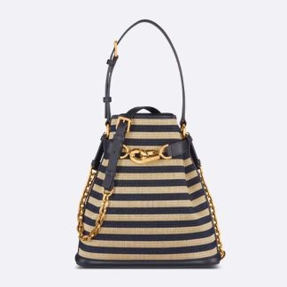 Dior Women Medium C'est Dior Bag Natural and Denim Blue Marinière Raffia