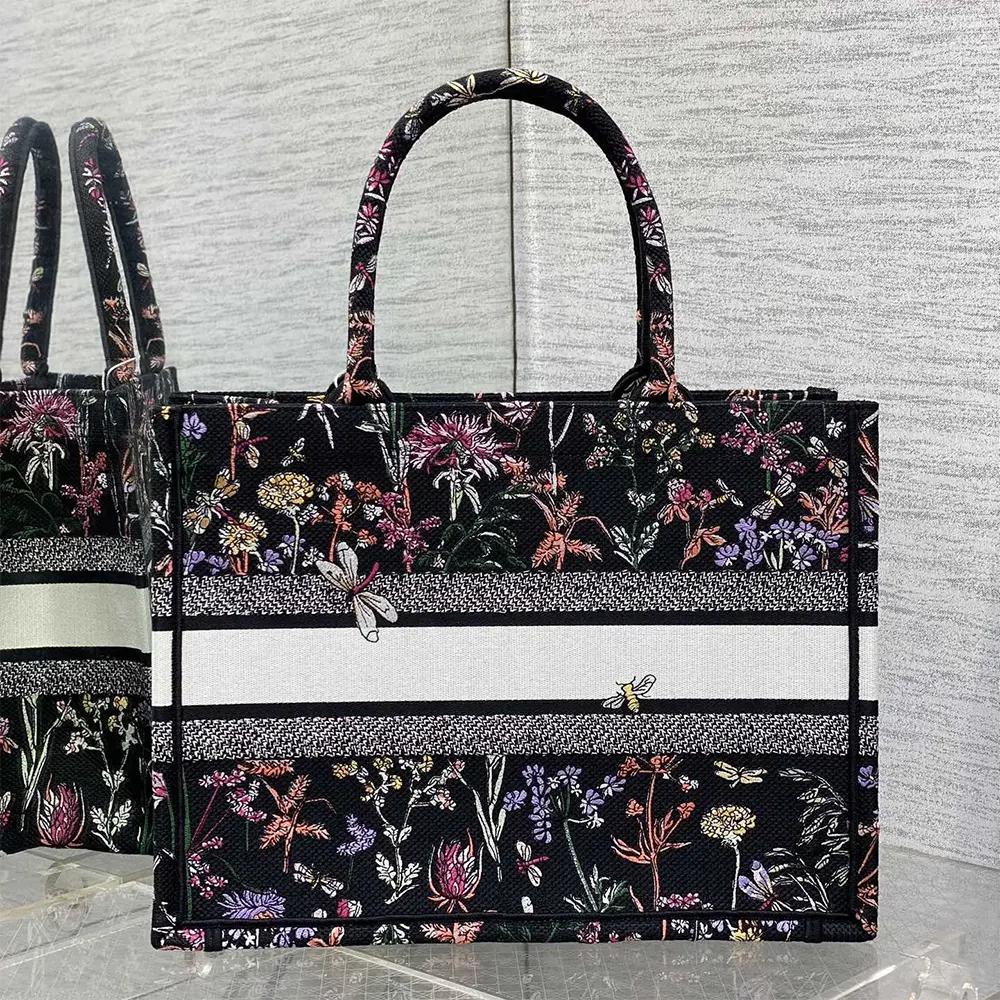 Dior Women Medium Dior Book Tote Black Multicolor Dior Herbarium Embroidery - Image 3