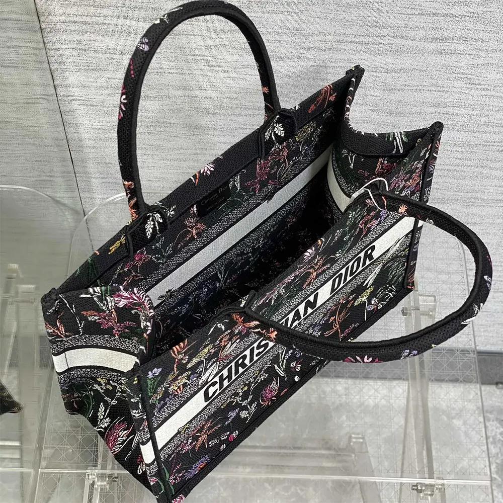 Dior Women Medium Dior Book Tote Black Multicolor Dior Herbarium Embroidery - Image 6