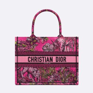 Dior Women Medium Dior Book Tote Fuchsia Multicolor Toile de Jouy Voyage Embroidery