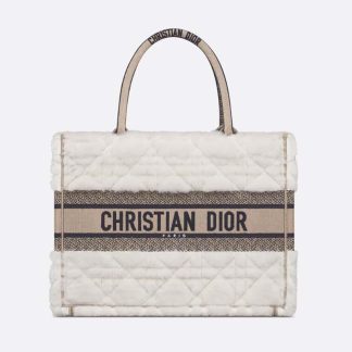 Dior Women Medium Dior Book Tote Ice Cannage Shearling