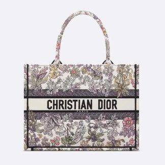 Dior Women Medium Dior Book Tote Latte Embroidery with Multicolor Millefiori Unicorn Motif