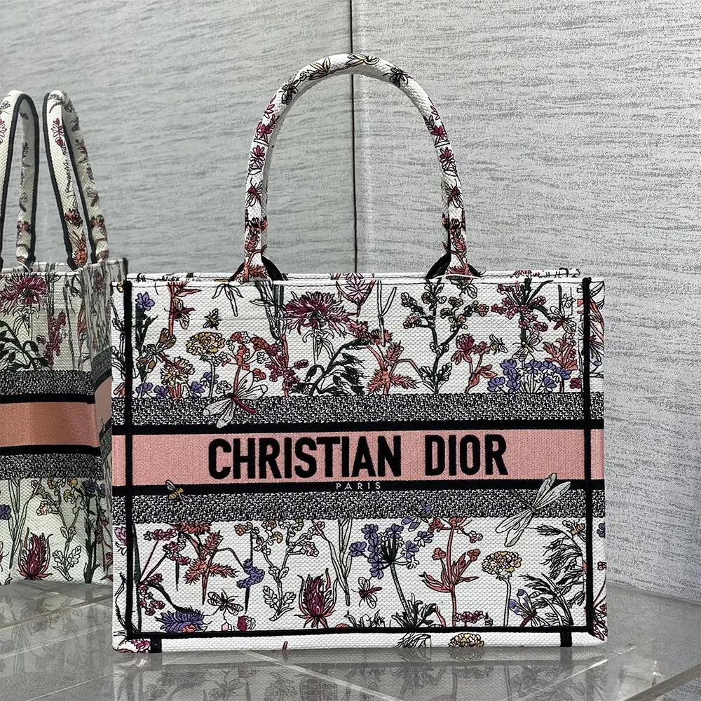 Dior Women Medium Dior Book Tote White Multicolor Dior Herbarium Embroidery - Image 2