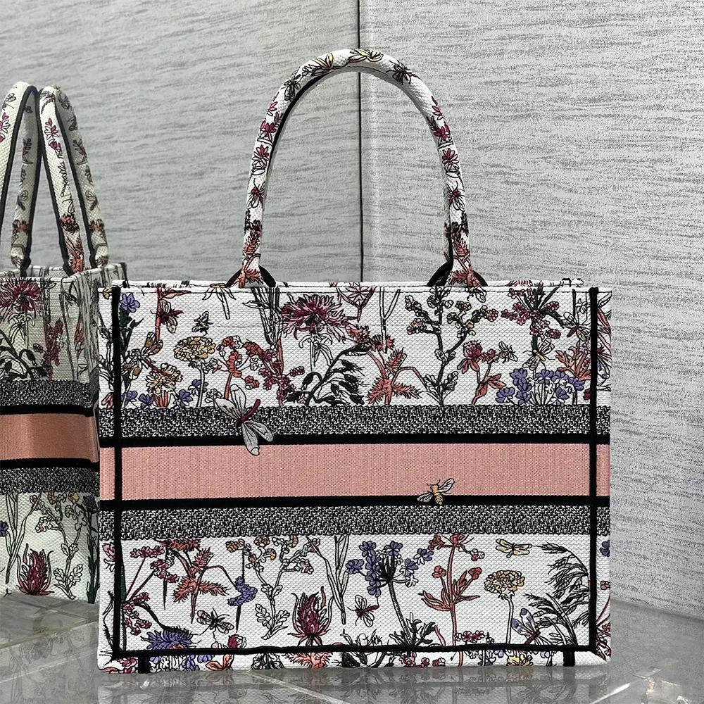 Dior Women Medium Dior Book Tote White Multicolor Dior Herbarium Embroidery - Image 3