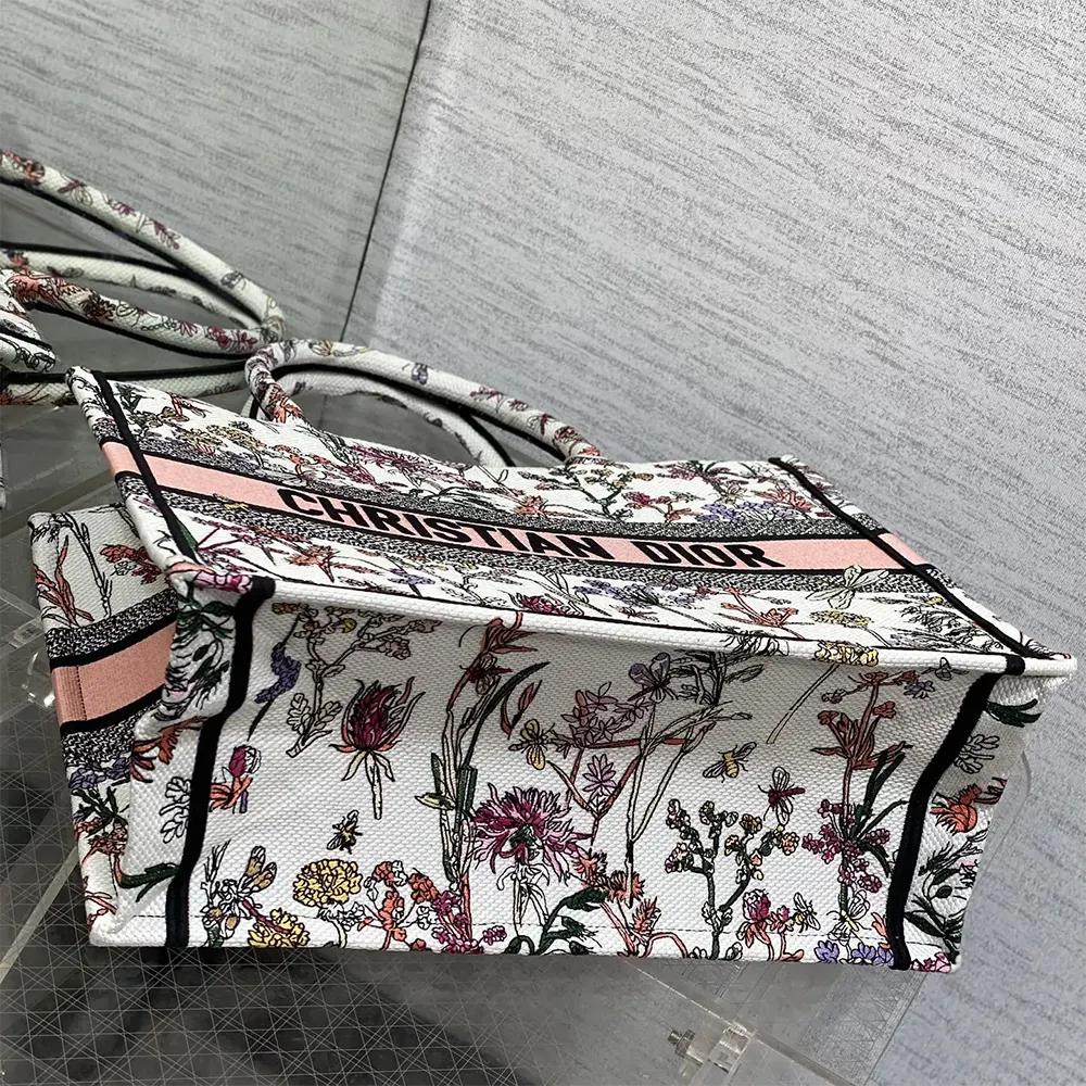 Dior Women Medium Dior Book Tote White Multicolor Dior Herbarium Embroidery - Image 6