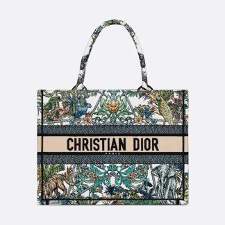 Dior Women Medium Dior Book Tote White Multicolor Étoile de Voyage Embroidery