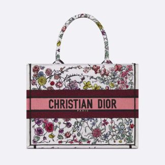 Dior Women Medium Dior Book Tote White Multicolor Florilegio Embroidery