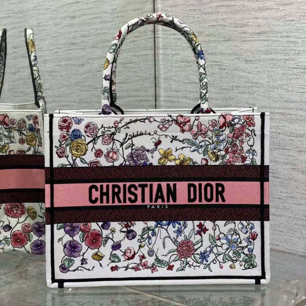 Dior Women Medium Dior Book Tote White Multicolor Florilegio Embroidery - Image 2