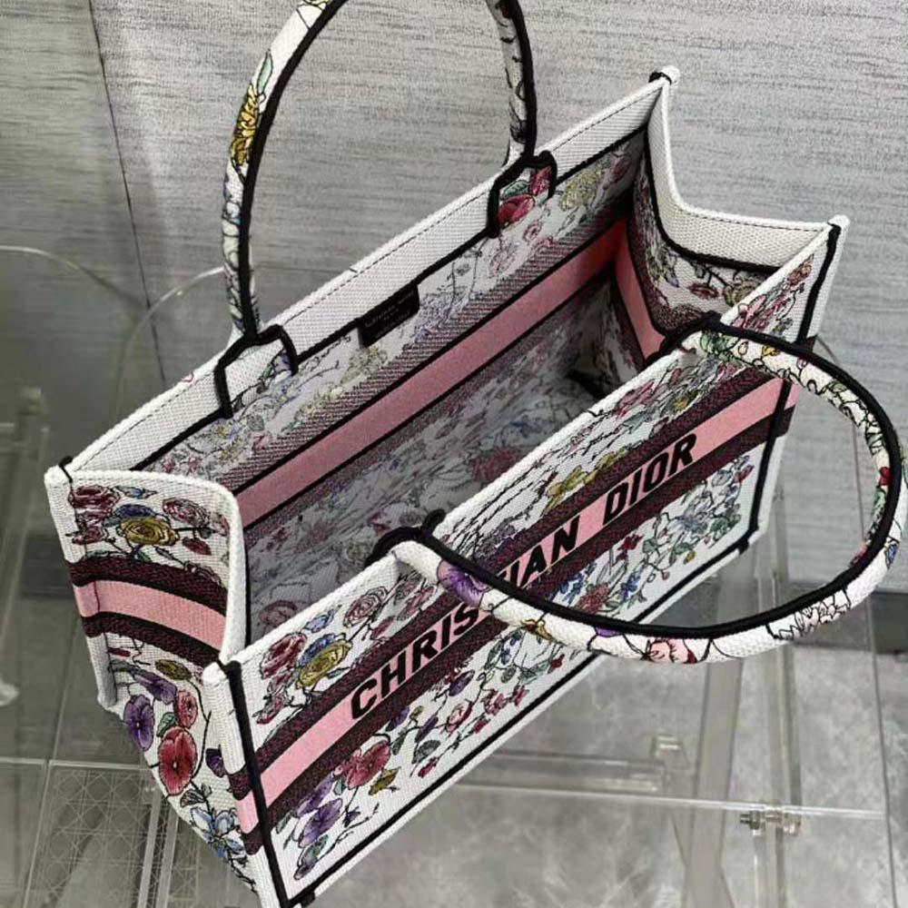 Dior Women Medium Dior Book Tote White Multicolor Florilegio Embroidery - Image 6
