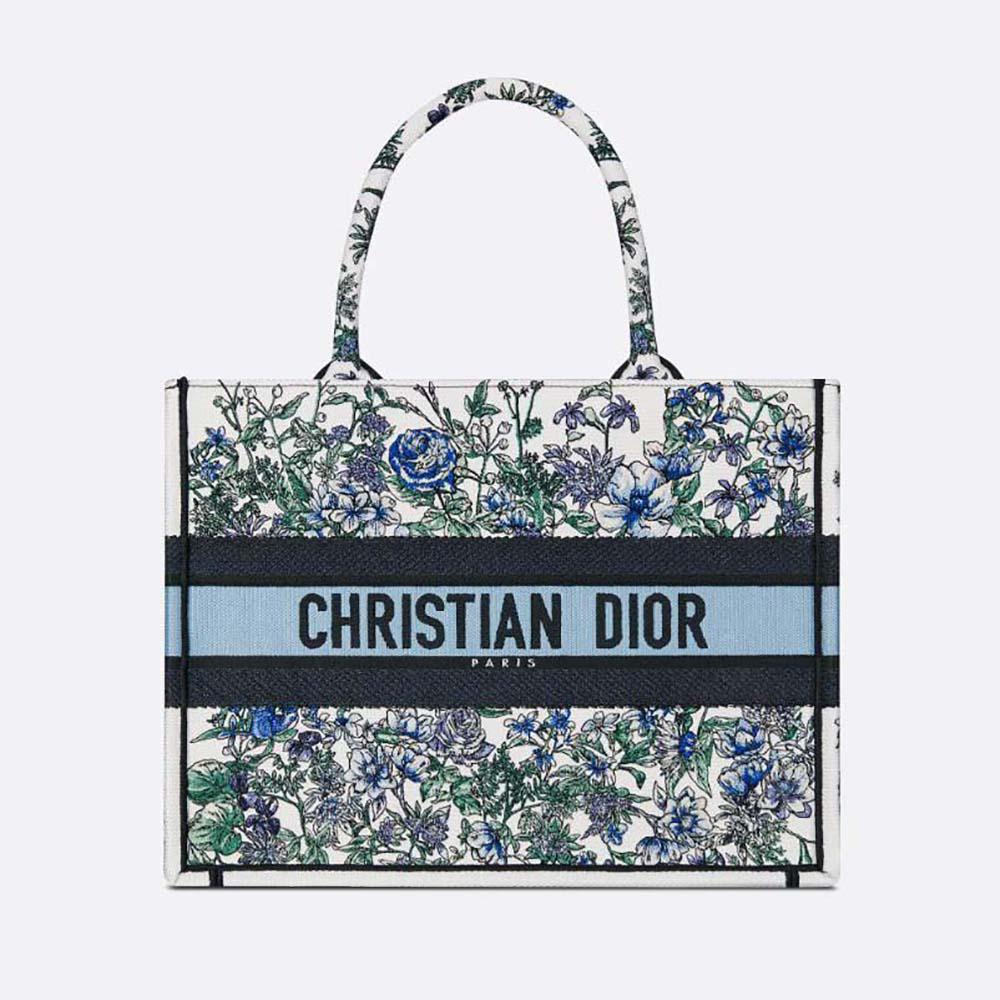 Dior Women Medium Dior Book Tote White Multicolor Flowers Constellation Embroidery