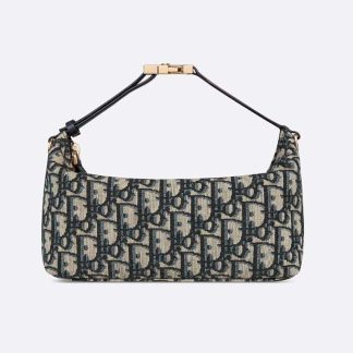 Dior Women Medium Diortravel Nomad Pouch Blue Dior Oblique Jacquard