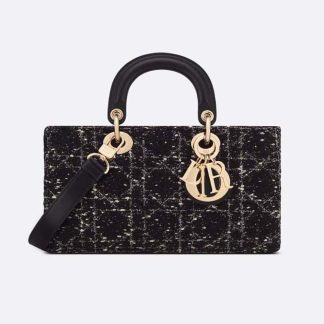 Dior Women Medium Lady D-Joy Bag Black Cannage Tweed