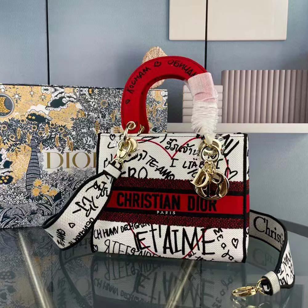 Dior Women Medium Lady D-Lite Dioramour Bag Latte Multicolor Dioramour Graffiti Embroidery - 图片 2