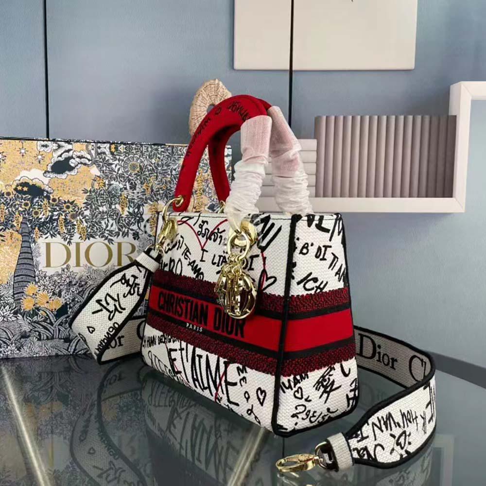 Dior Women Medium Lady D-Lite Dioramour Bag Latte Multicolor Dioramour Graffiti Embroidery - 图片 4