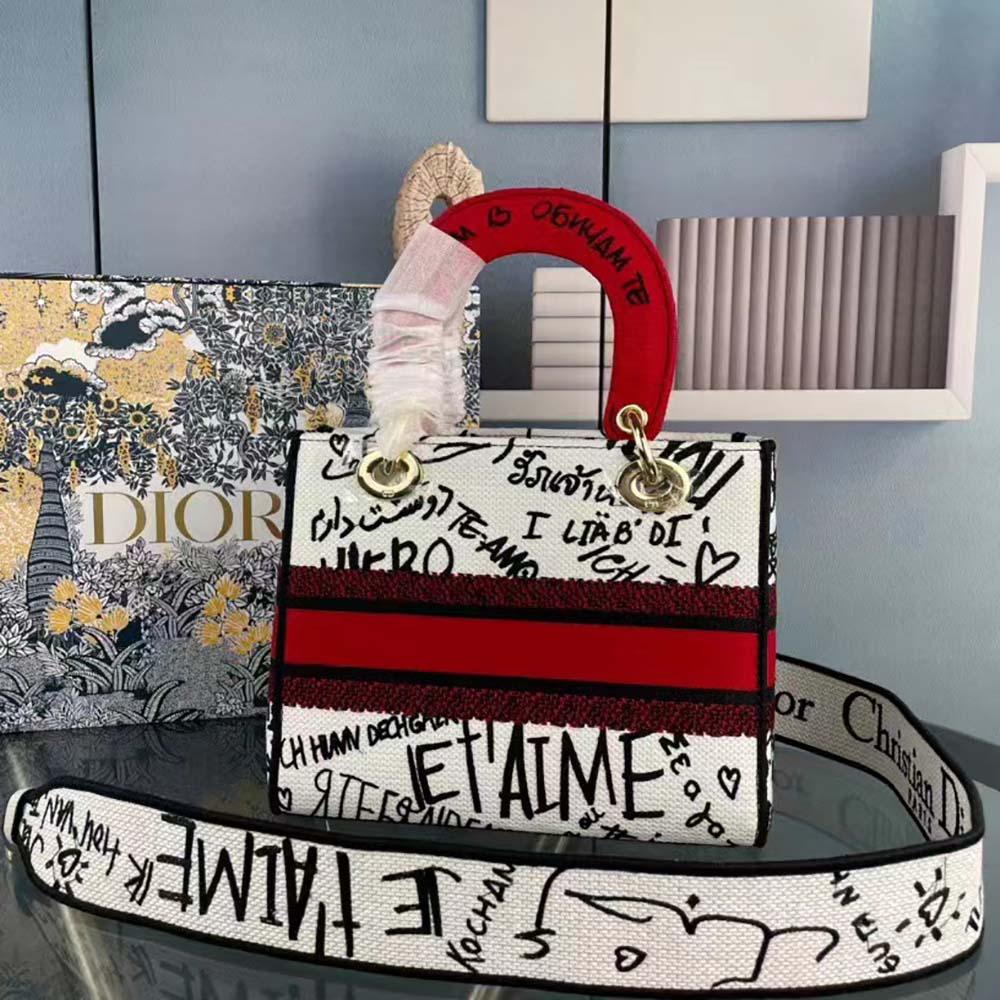 Dior Women Medium Lady D-Lite Dioramour Bag Latte Multicolor Dioramour Graffiti Embroidery - 图片 3