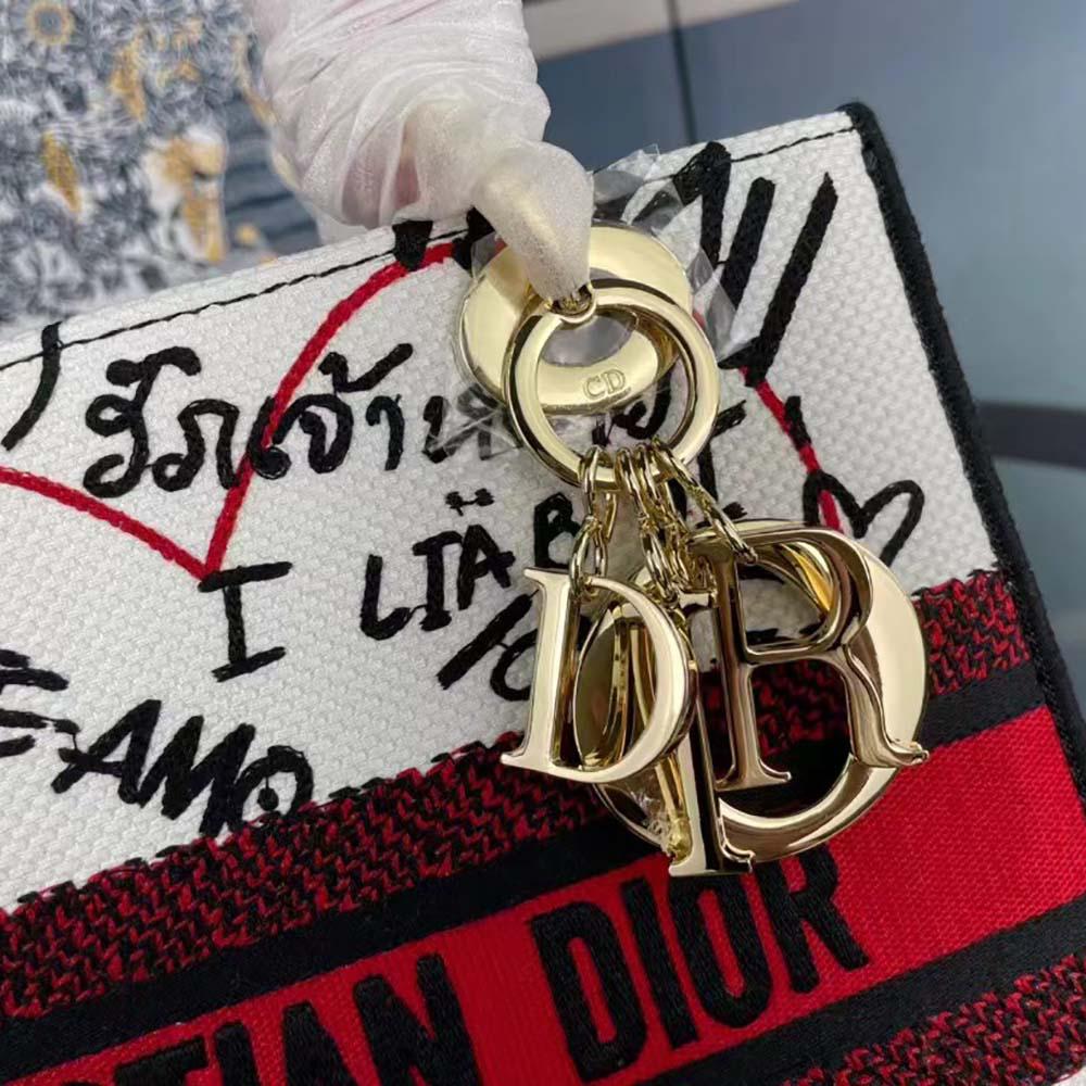 Dior Women Medium Lady D-Lite Dioramour Bag Latte Multicolor Dioramour Graffiti Embroidery - 图片 7