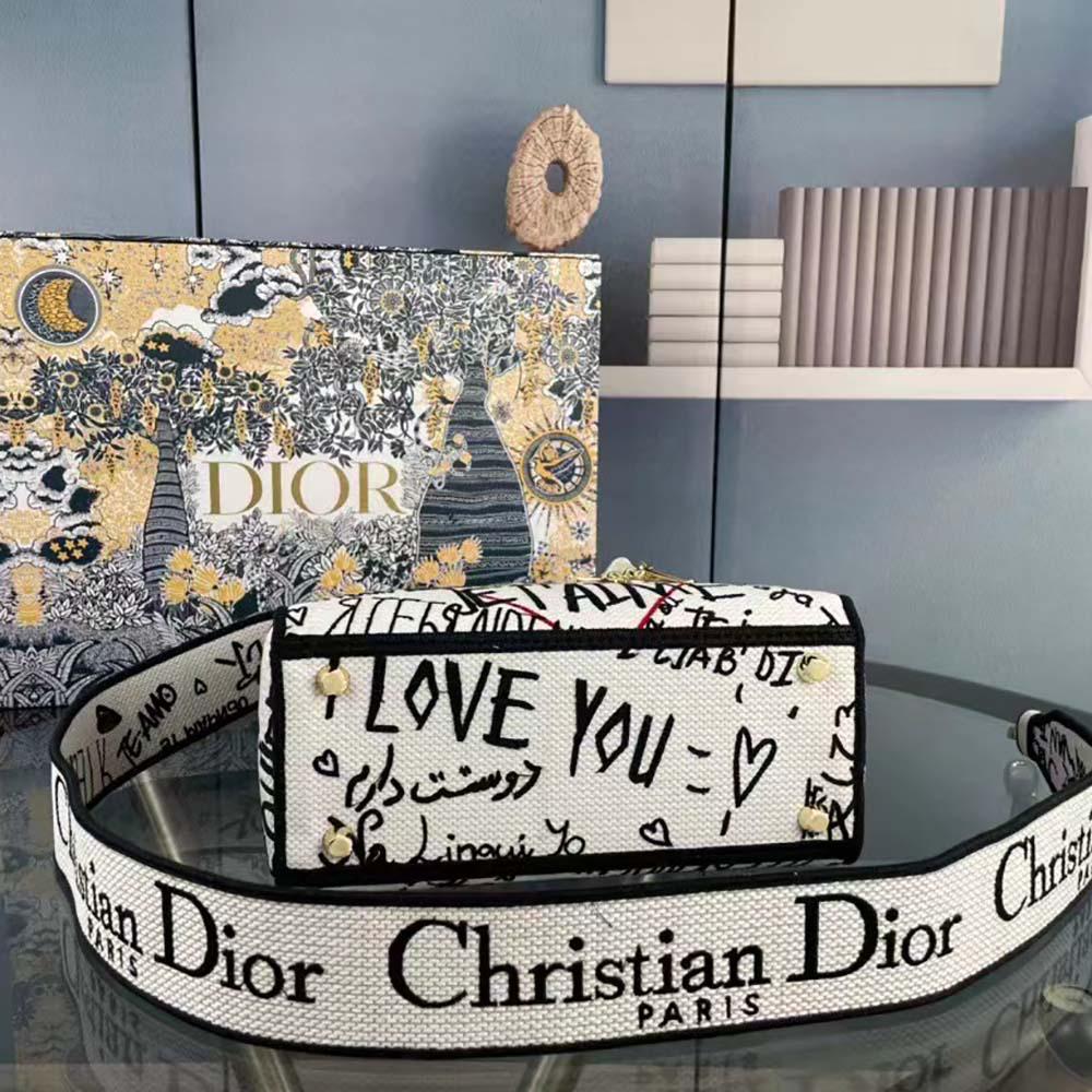 Dior Women Medium Lady D-Lite Dioramour Bag Latte Multicolor Dioramour Graffiti Embroidery - 图片 5