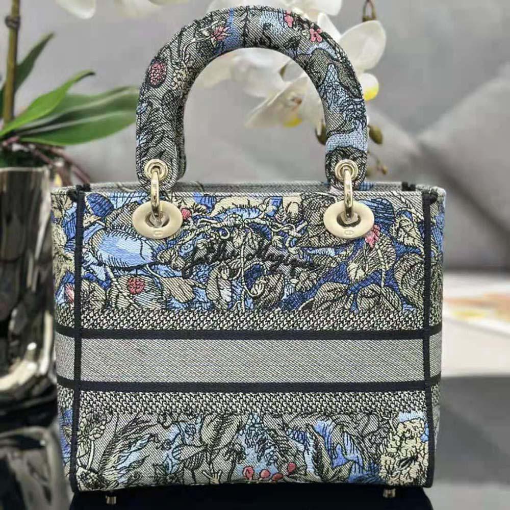 Dior Women Medium Lady D-lite Bag Denim Multicolor Dior Jardin Magique Embroidery - 图片 3