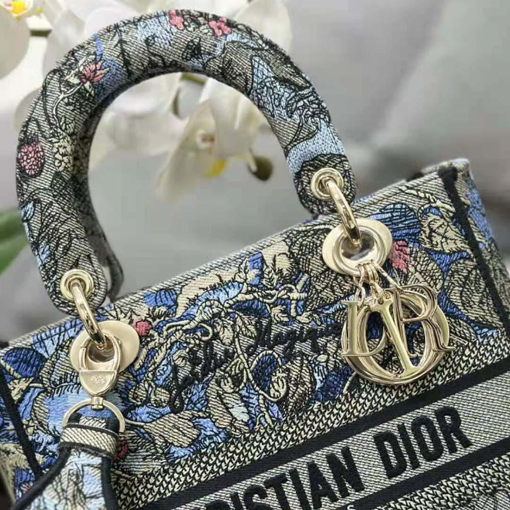 Dior Women Medium Lady D-lite Bag Denim Multicolor Dior Jardin Magique Embroidery - 图片 7