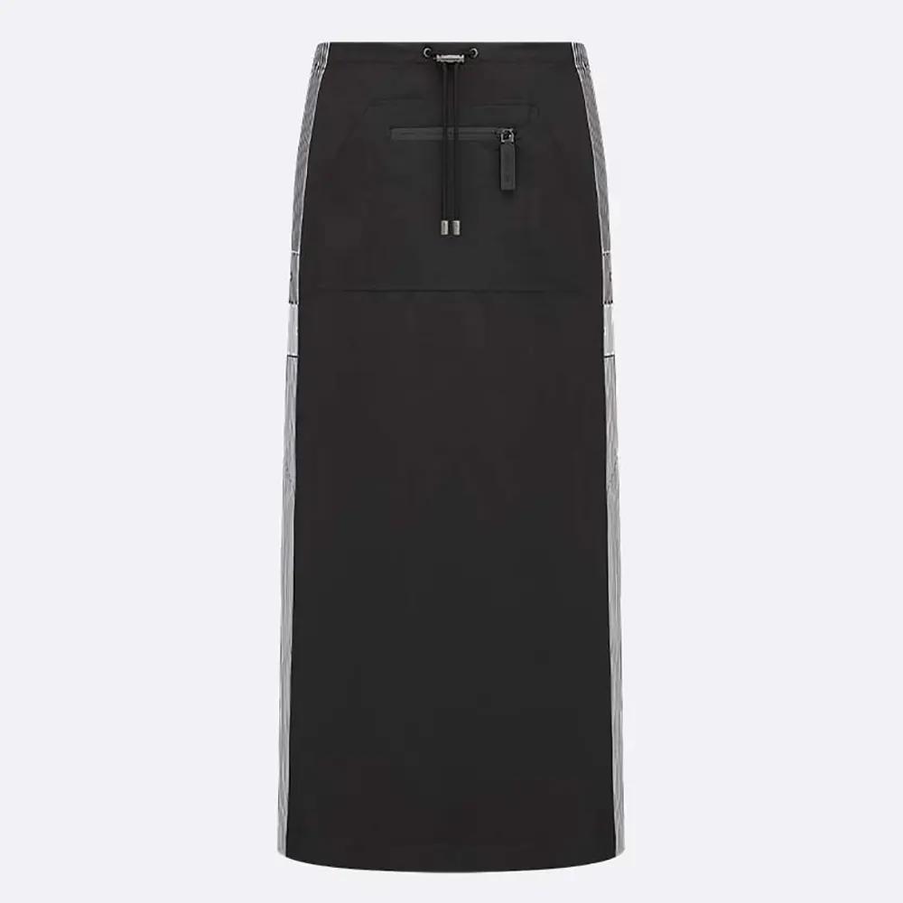 Dior Women Mid-Length Straight Skirt Black Jacquard Technical Taffeta