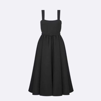 Dior Women Mid-length Belted Dress Black Wool and Silk