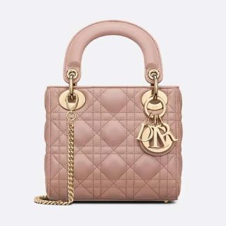 Dior Women Mini Lady Dior Bag Blush Cannage Lambskin