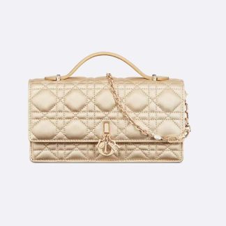 Dior Women Miss Dior Mini Bag Iridescent Metallic Gold-Tone Cannage Lambskin