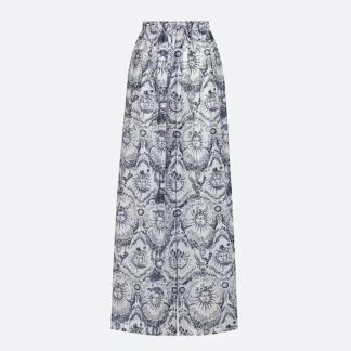 Dior Women Pants White and Navy Blue Toile de Jouy Soleil Cotton Voile