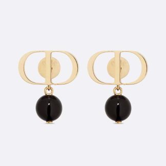 Dior Women Petit CD Earrings Gold-Finish Metal and Black Resin Pearls