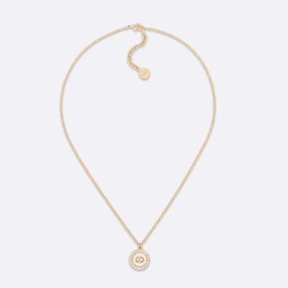 Dior Women Petit CD Necklace Gold-Finish Metal with White Resin Pearls and Black Glass