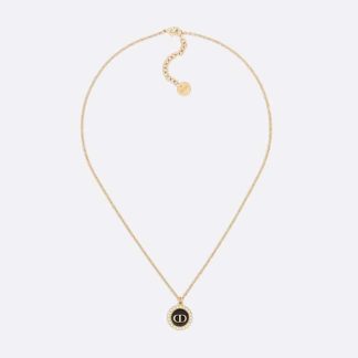 Dior Women Petit CD Necklace Gold-Finish Metal with White Resin Pearls and Latte Glass