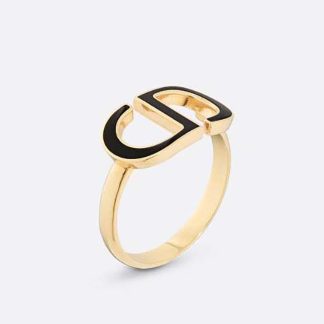 Dior Women Petit CD Ring Gold-Finish Metal and Black Lacquer