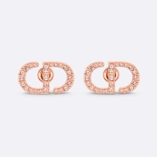 Dior Women Petit CD Studs Earrings Pink-Finish Metal and Pink Crystals