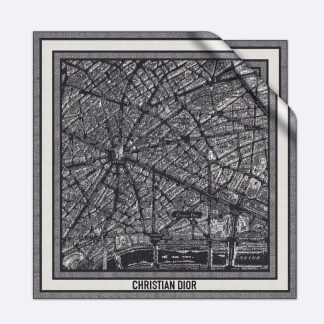 Dior Women Plan De Paris 90 Square Scarf Black and White Silk Twill