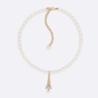 Dior Women Plan De Paris Choker Gold-Finish Metal and White Resin Pearls