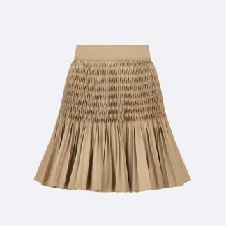 Dior Women Pleated Short Skirt Beige Cotton Gabardine
