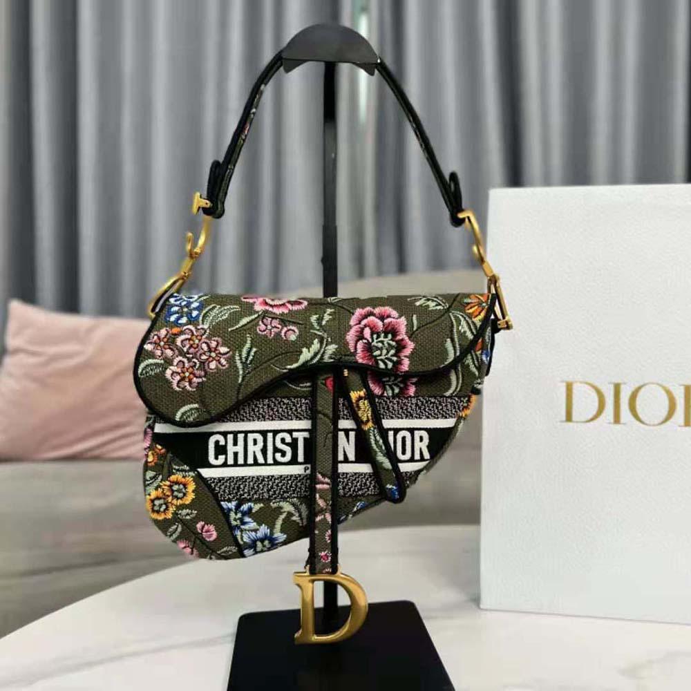 Dior Women Saddle Bag Green Multicolor Dior Petites Fleurs Embroidery - 图片 2