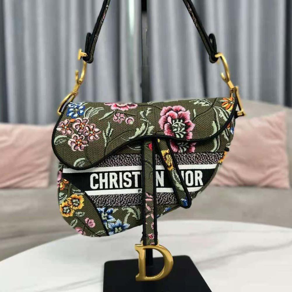Dior Women Saddle Bag Green Multicolor Dior Petites Fleurs Embroidery - 图片 3