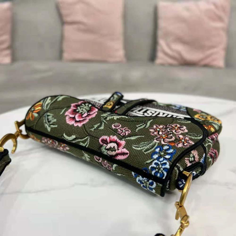 Dior Women Saddle Bag Green Multicolor Dior Petites Fleurs Embroidery - 图片 5