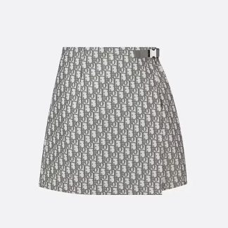 Dior Women Skort Gray Technical Taffeta Jacquard with Dior Oblique Motif