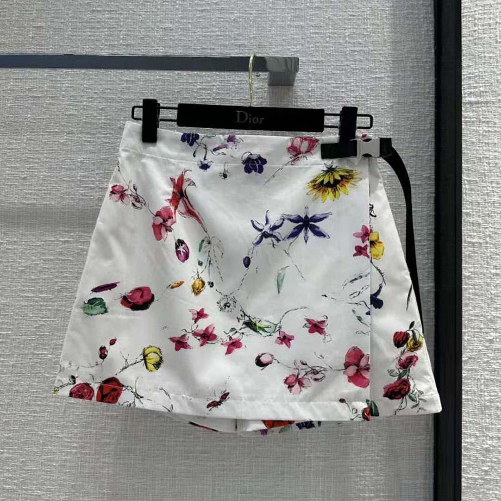 Dior Women Skort White Technical Fabric with Red Multicolor Florilegio Motif - Image 3