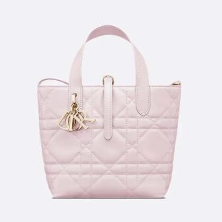 Dior Women Small Dior Toujours Vertical Tote Bag Pale Pink Macrocannage Calfskin