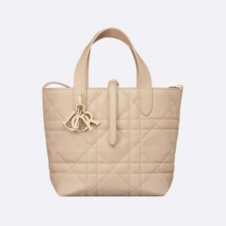 Dior Women Small Dior Toujours Vertical Tote Bag Powder Beige Macrocannage Calfskin