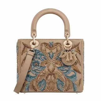 Dior Women Small Lady Bag Calfskin Embroidered with Multicolor Small Flowers