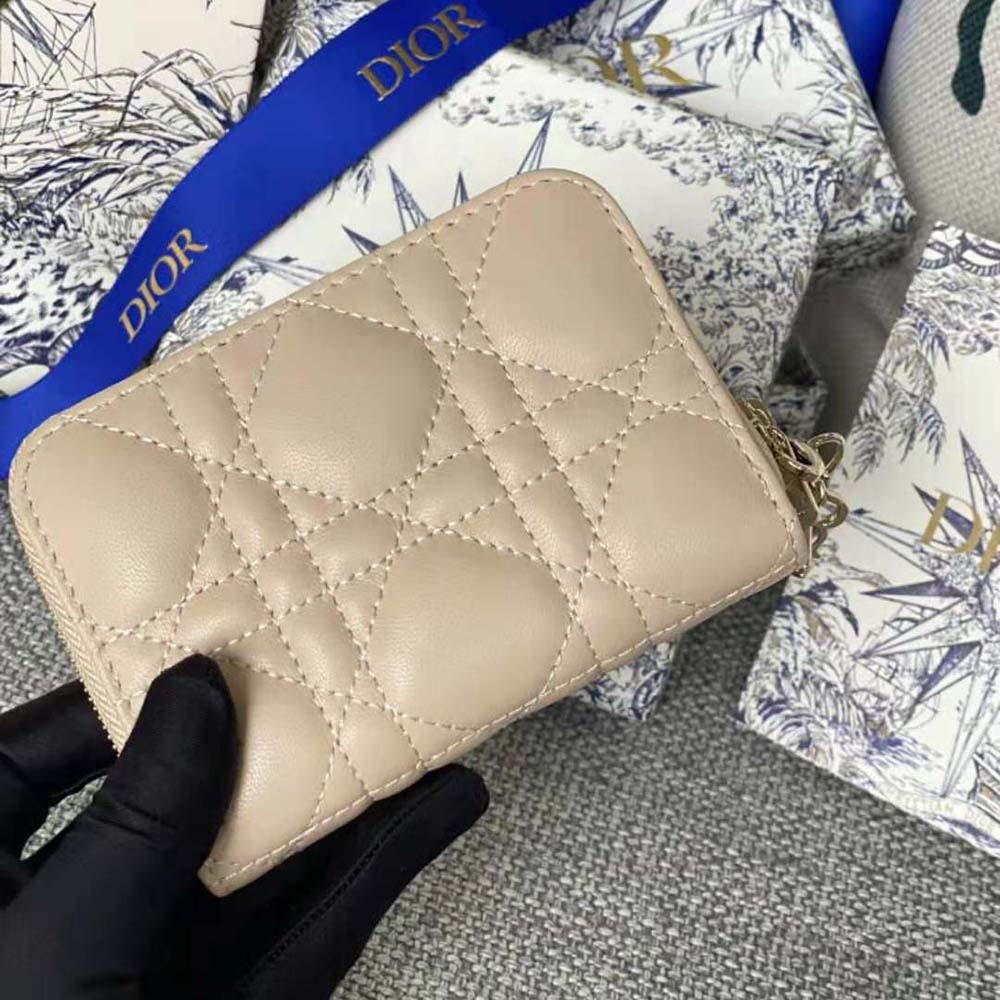 Dior Women Small Lady Dior Voyageur Coin Purse Sand-Colored Cannage Lambskin - Image 6